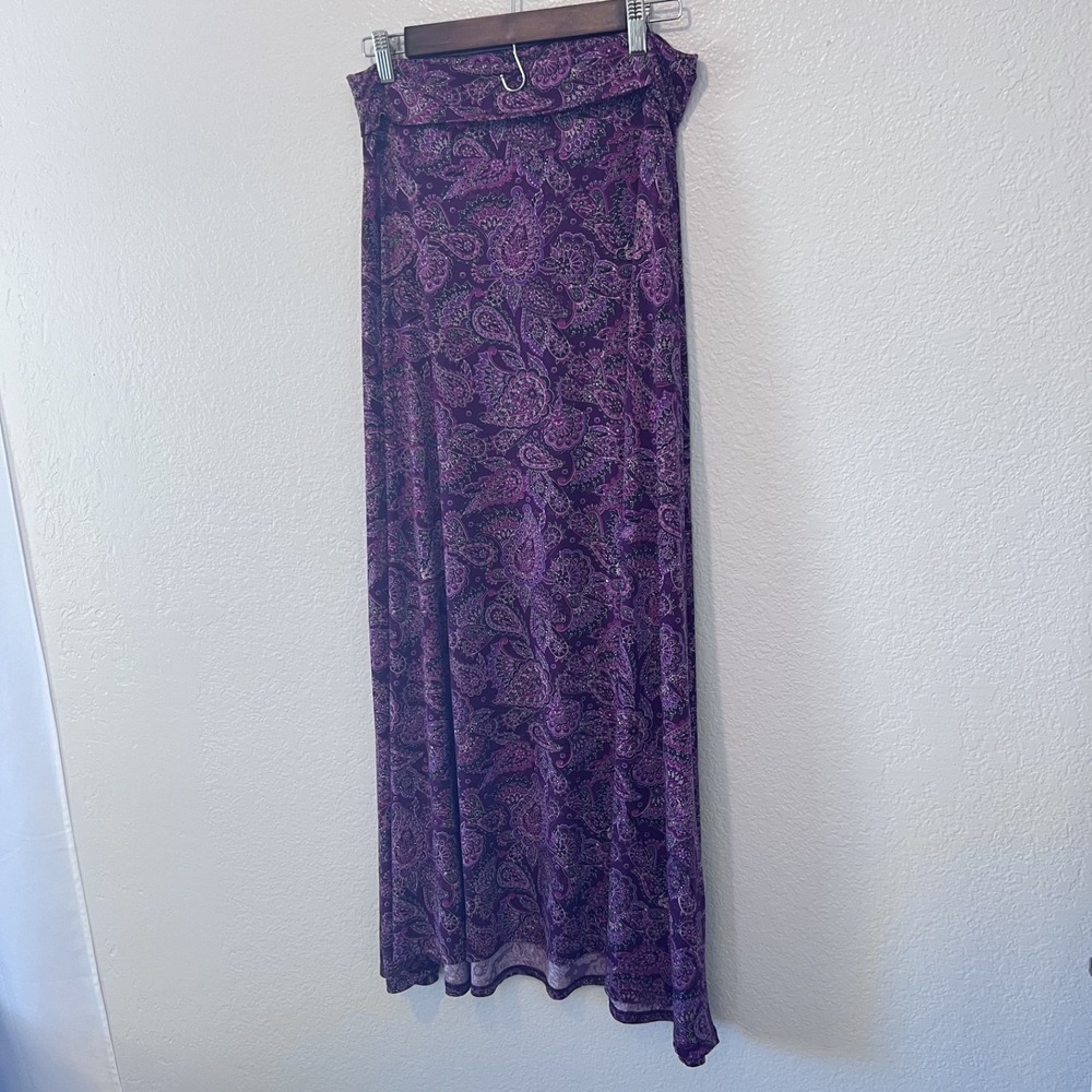 Lularoe Maxi Skirt Womens Small Purple Paisley Floral Boho Stretch Festival